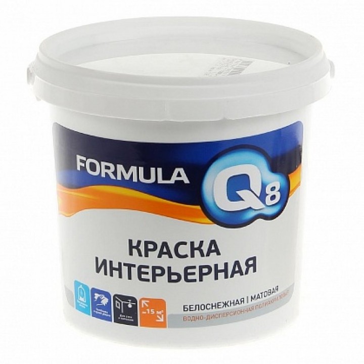 Краска интерьерная Formula Q8, белоснежная, 1,5 кг